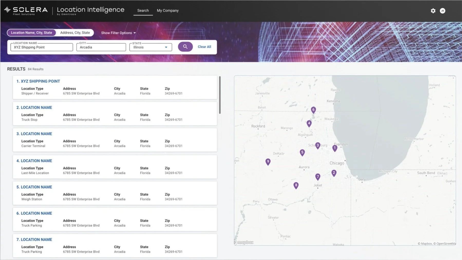 Smart location search with map filtering